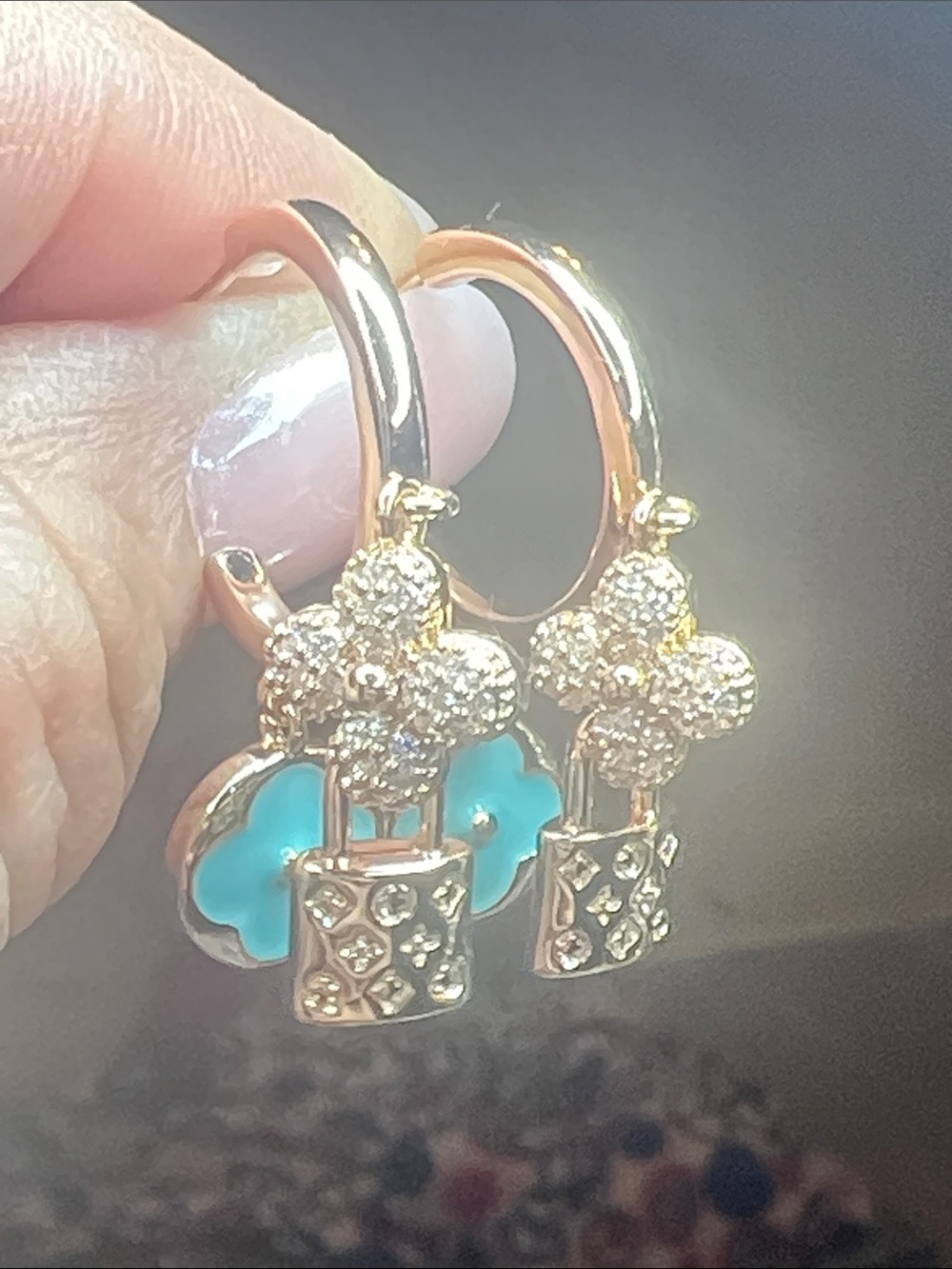 Gold-Tone Flower & Crystal Hoop Earrings - White Flower Charms